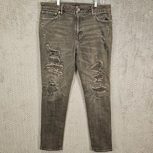 American Eagle Next Level Flex Slim Taper Distressed Washed Black Jeans 33x32